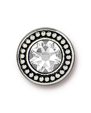 Beaded Bezel Button with Swarovski Crystal - Antique Silver