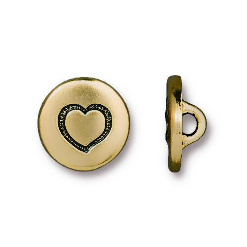 Small Heart Button - Antique Gold