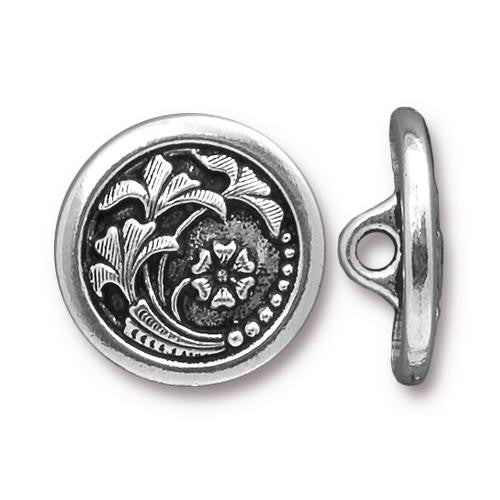 Czech Flower Button - Antique Silver