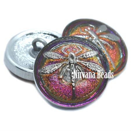 Dragonfly Button - Volcano with a Silver Dragonfly