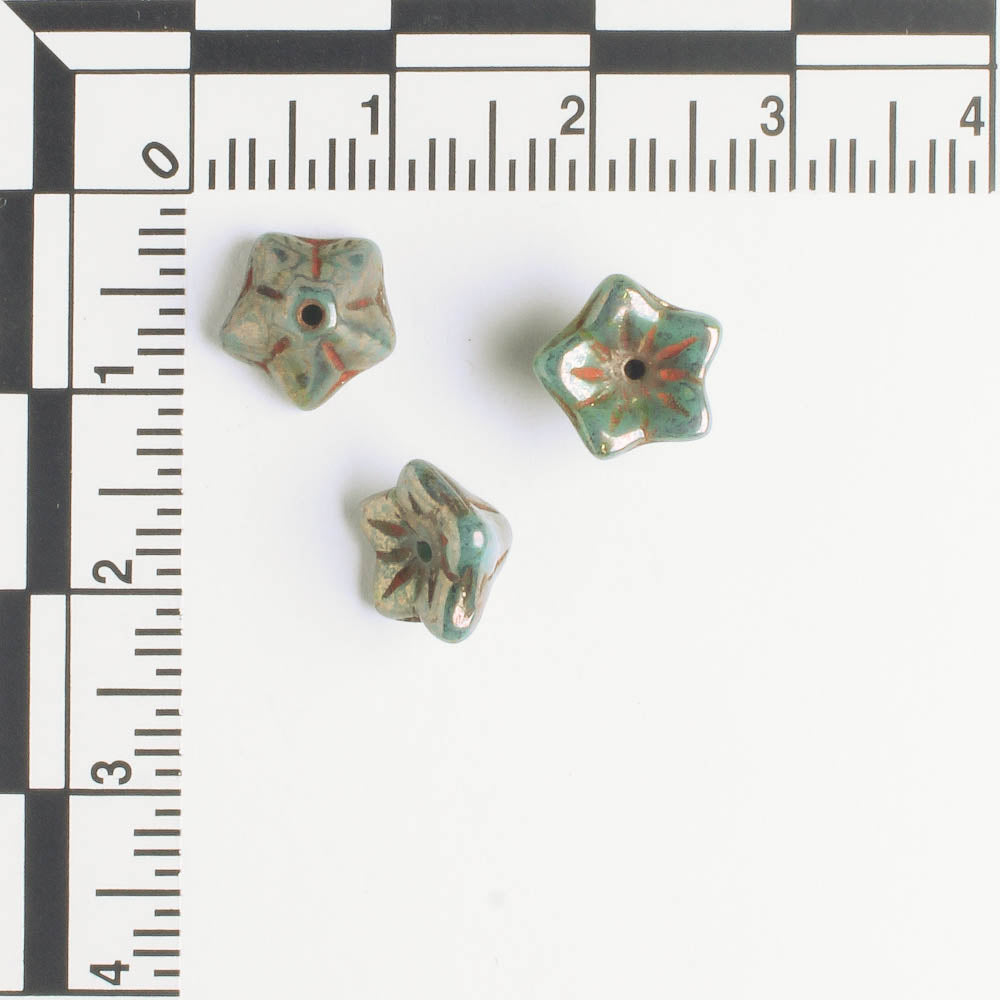 5x8mm Bell Flowers - Sea Green with Bronze - qty 25