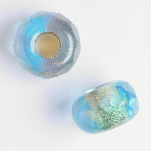 8x12mm Large Hole Roller Bead Aqua and Gold