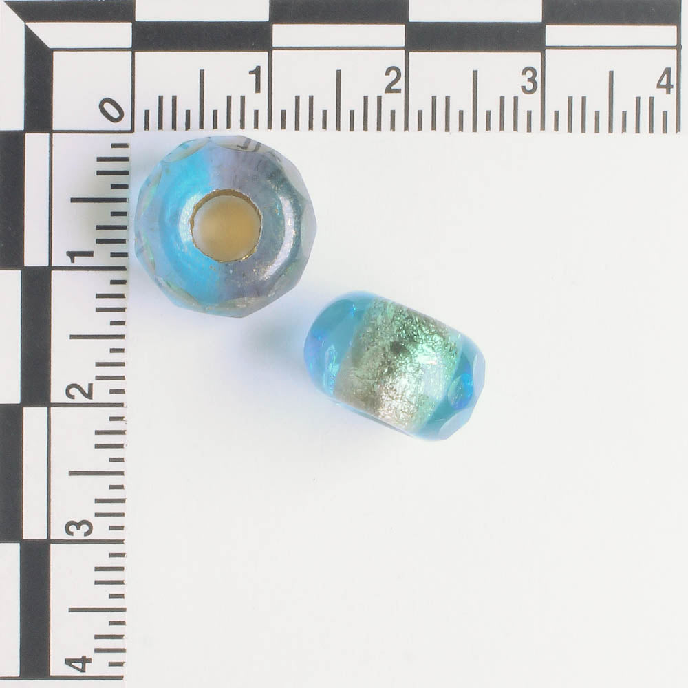 8x12mm Large Hole Roller Bead Aqua and Gold