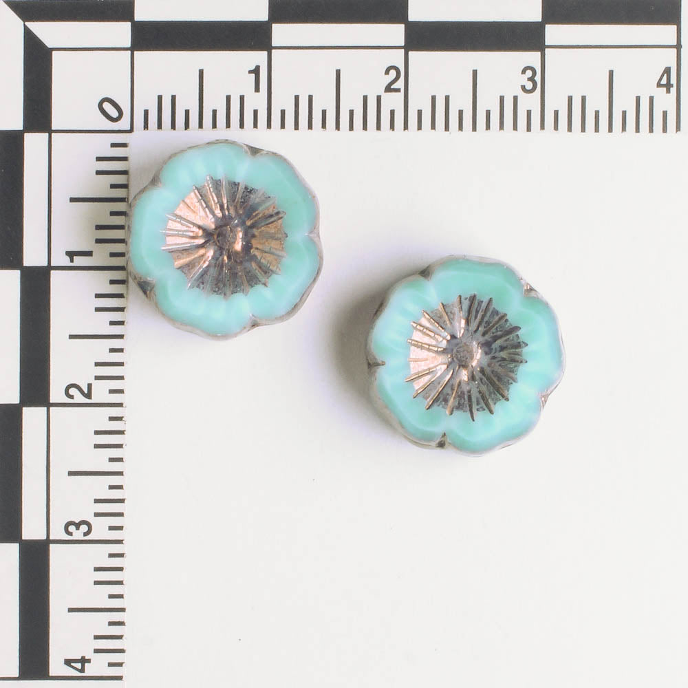 14mm Hibiscus Flower - Blue Geen with Purple - each