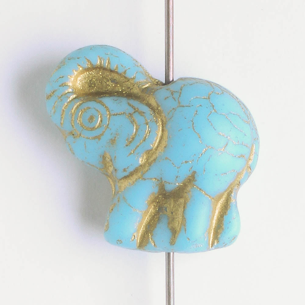 20x23mm Elephant - Matte Blue and Gold - each