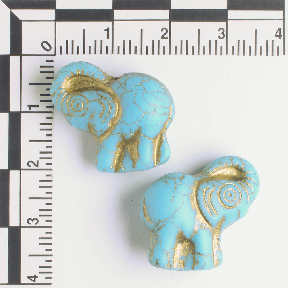 20x23mm Elephant - Matte Blue and Gold - each