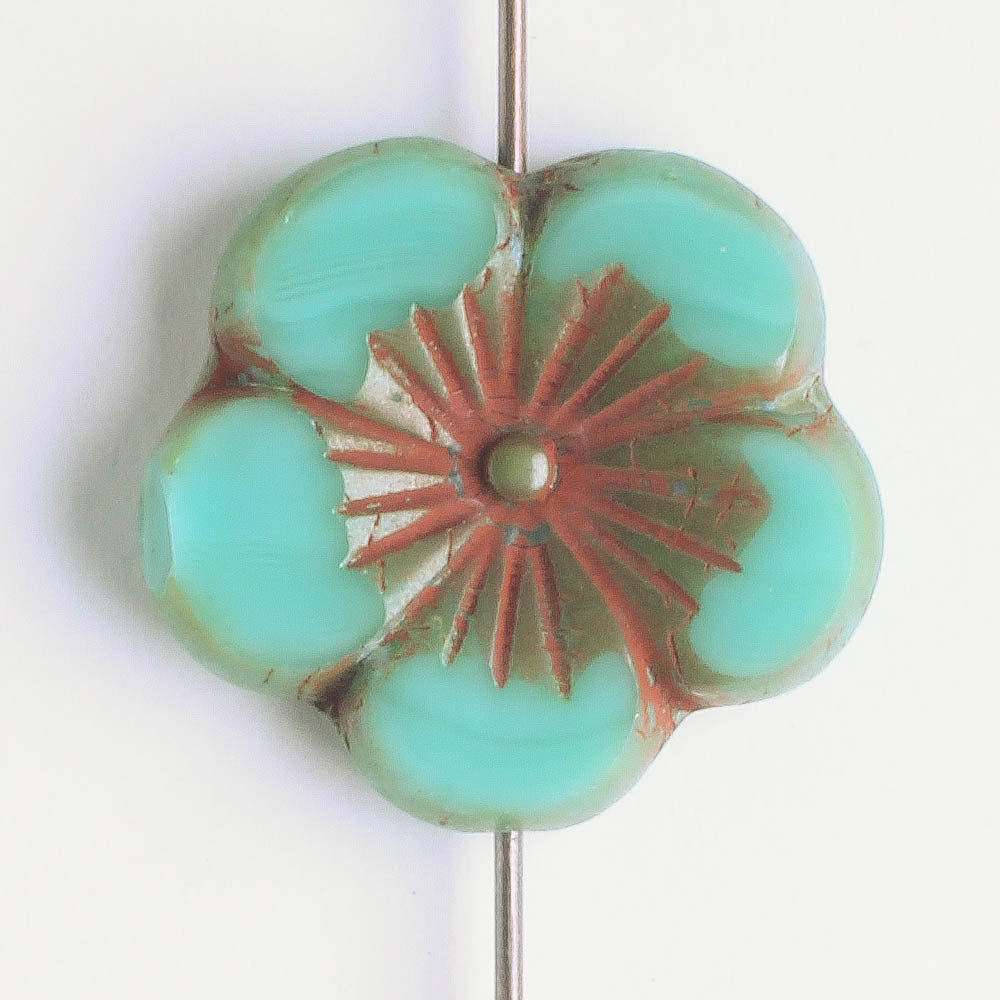 21mm Hibiscus Flower - Sea Green Picasso - each