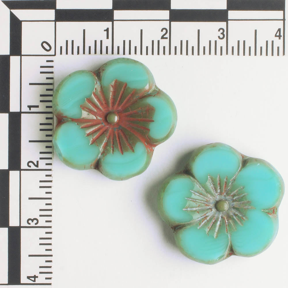 21mm Hibiscus Flower - Sea Green Picasso - each