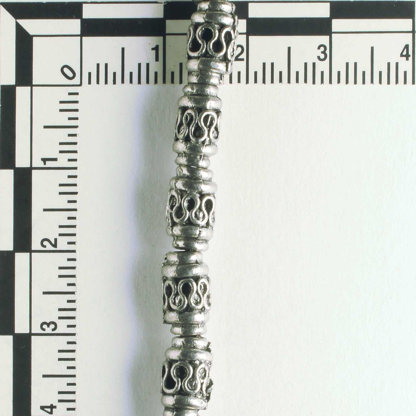 Pewter Beads, Silver Plated - 8" Strand