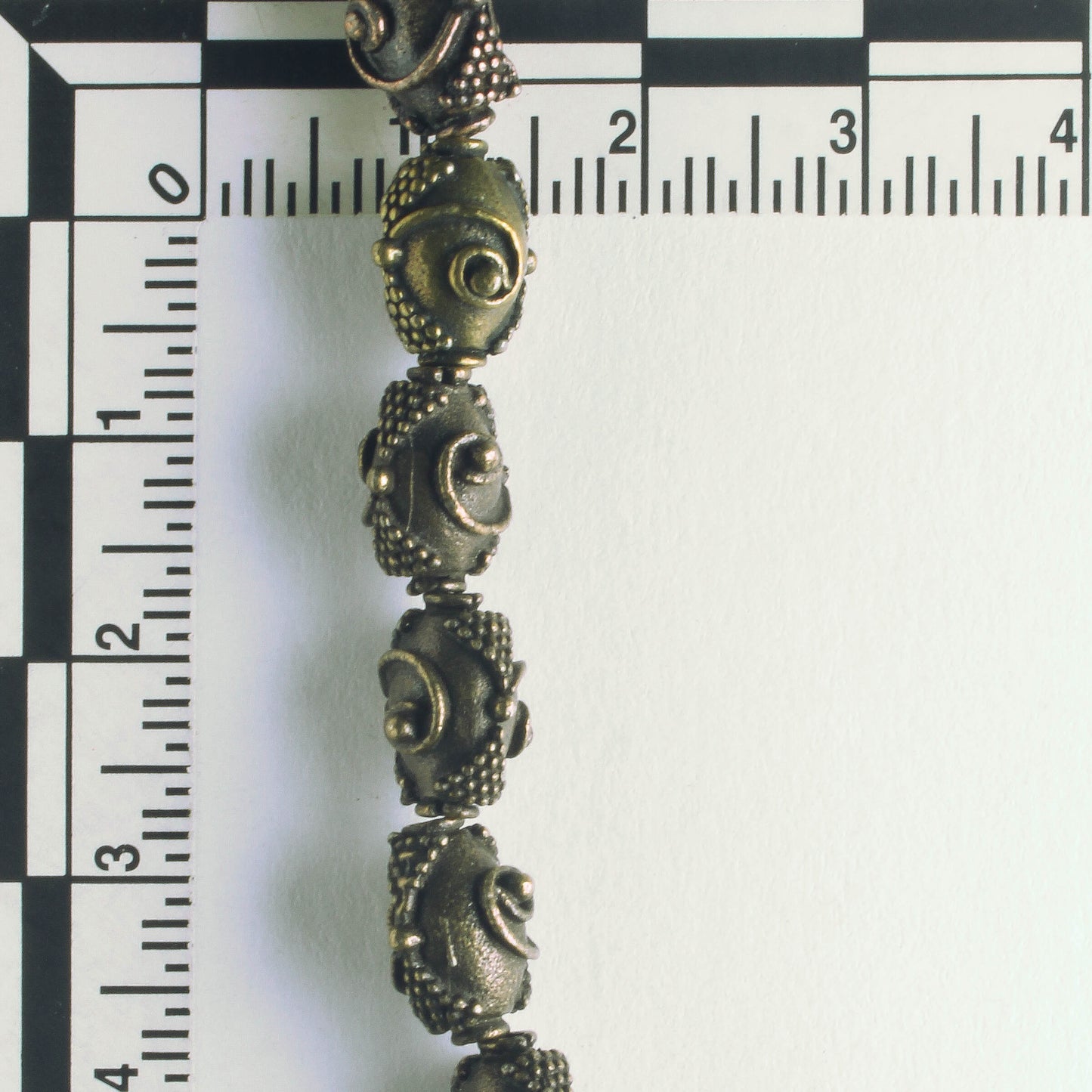 Pewter Beads, Brass Plated - 8" Strand