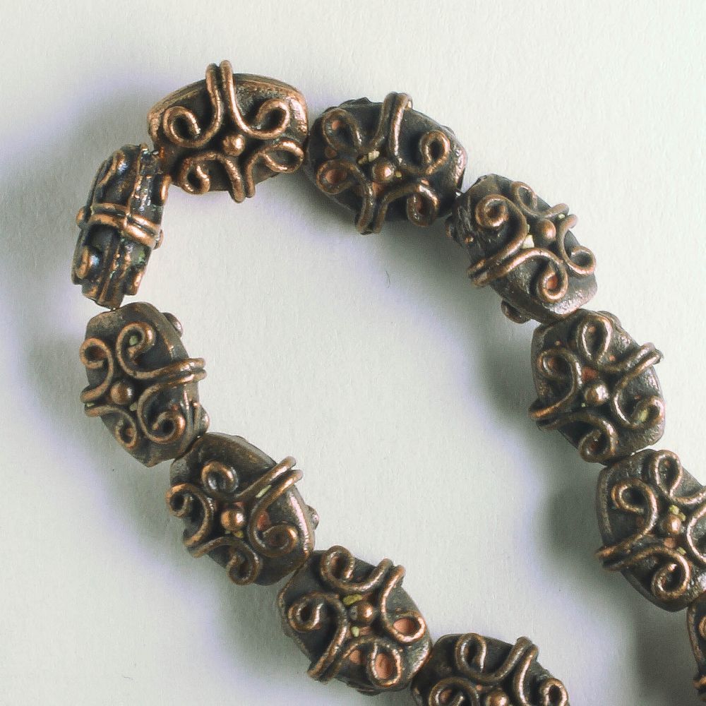 Pewter Beads, Copper Plated - 8" Strand