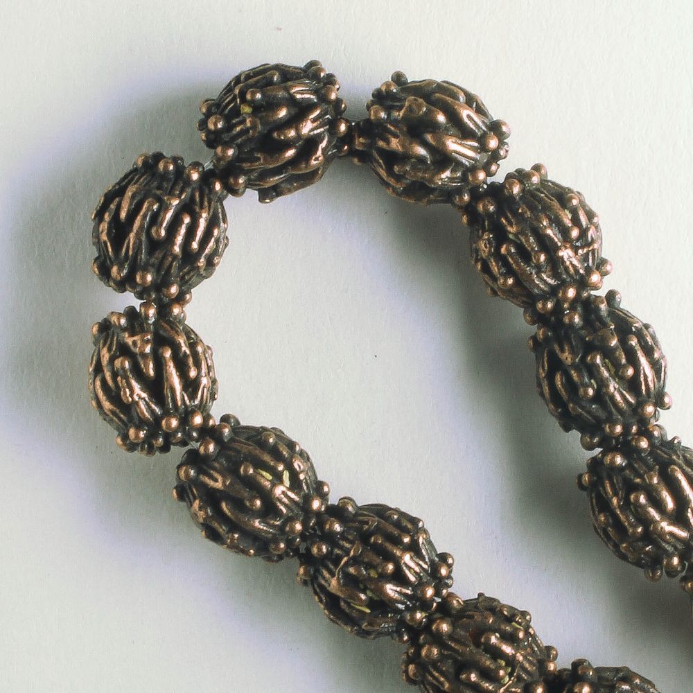 Pewter Beads, Copper Plated - 8" Strand