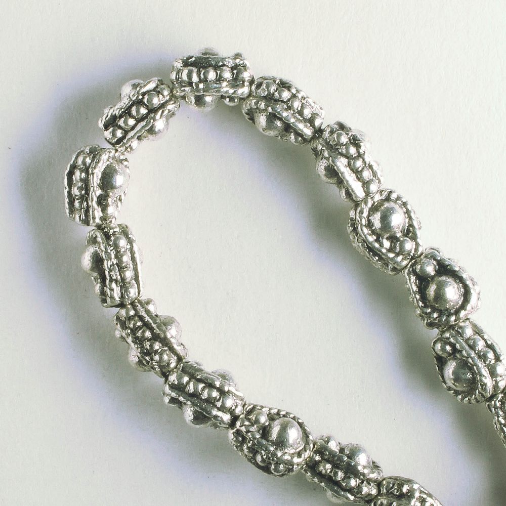 Pewter Beads, Silver Plated - 8" Strand