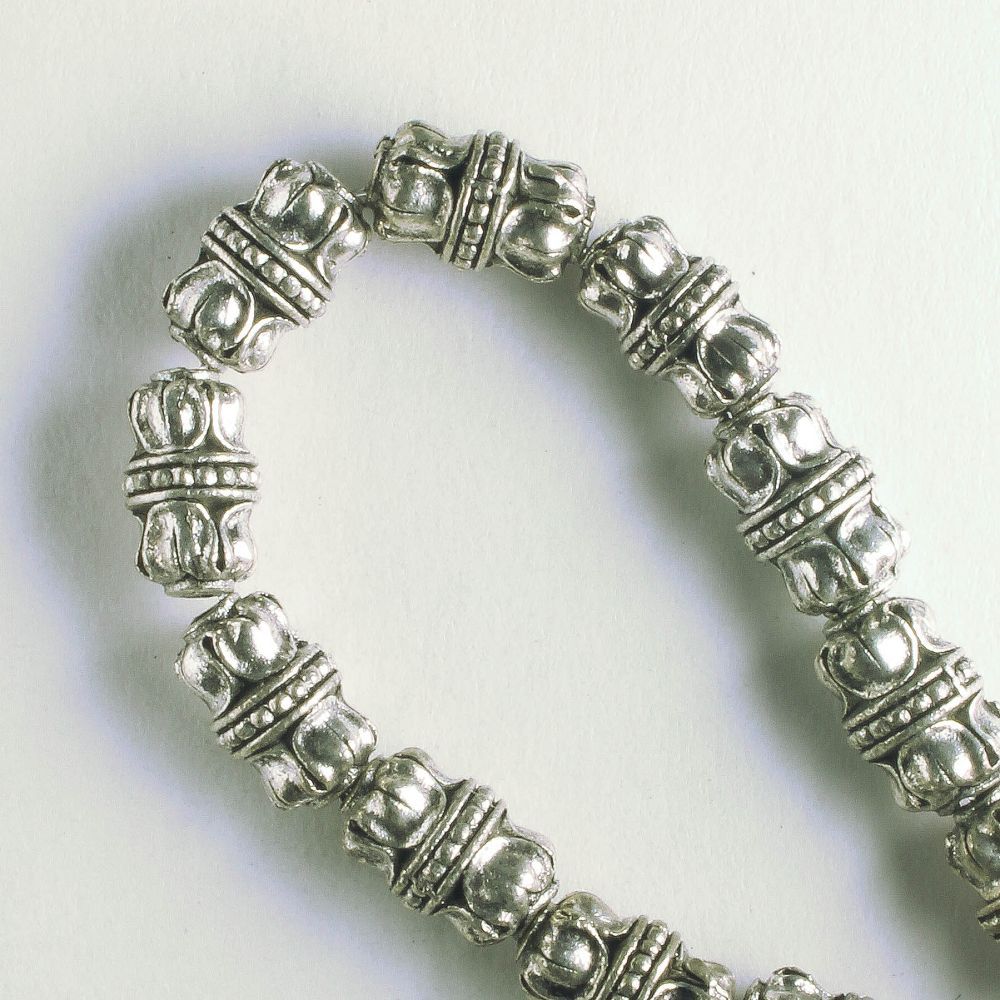 Pewter Beads, Silver Plated - 8" Strand