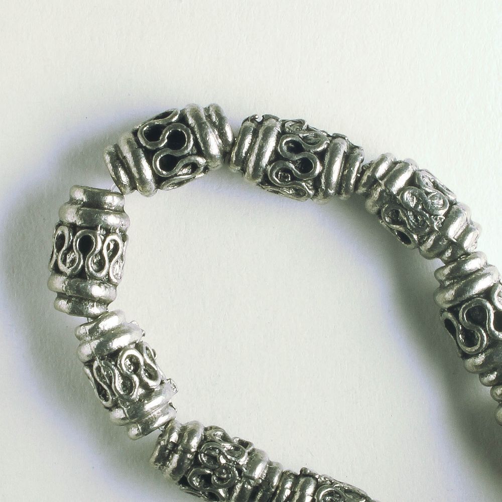 Pewter Beads, Silver Plated - 8" Strand