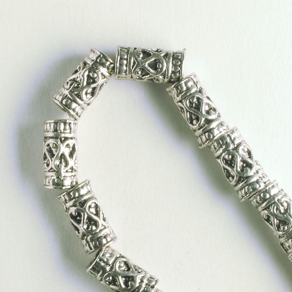 Pewter Beads, Silver Plated - 8" Strand