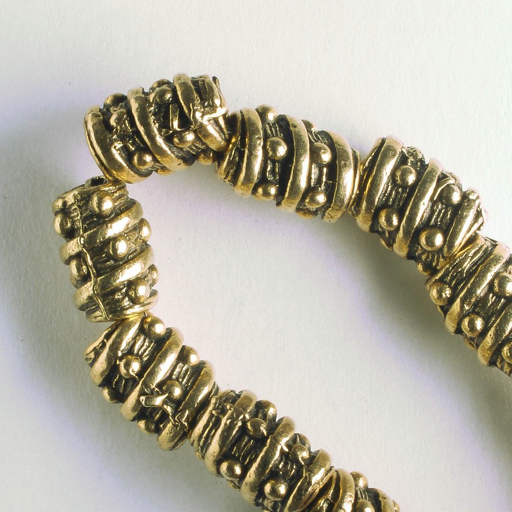 Pewter Beads, Gold Plated - 8" Strand