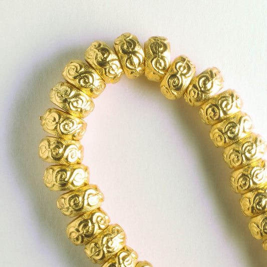 Pewter Beads, Gold Plated - 8" Strand