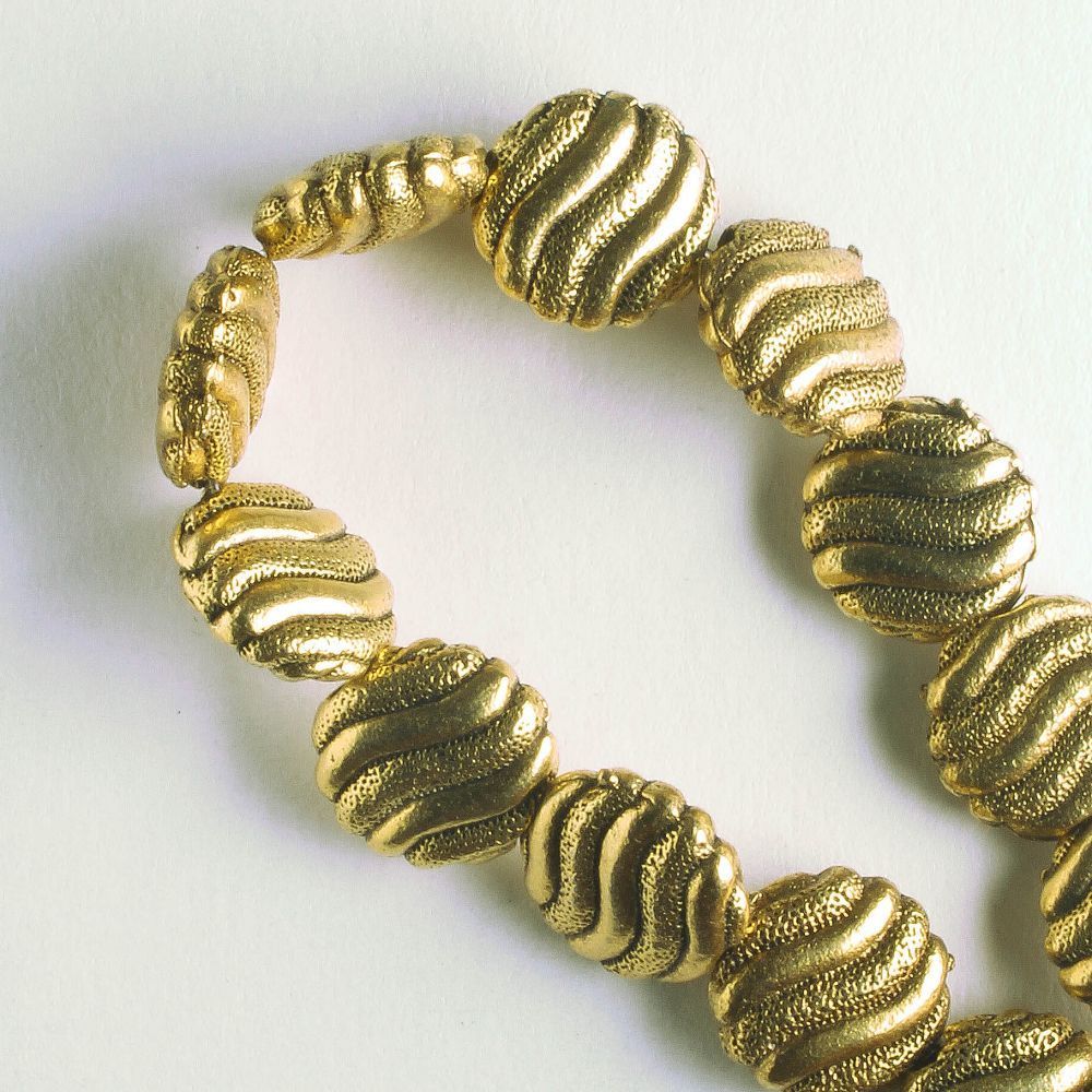 Pewter Beads, Gold Plated - 8" Strand