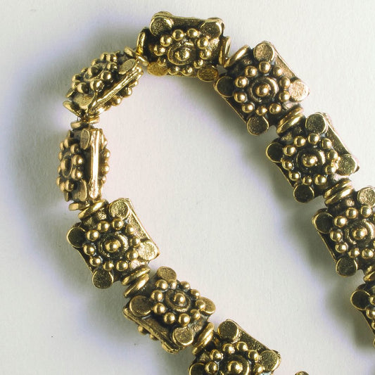 Pewter Beads, Gold Plated - 8" Strand