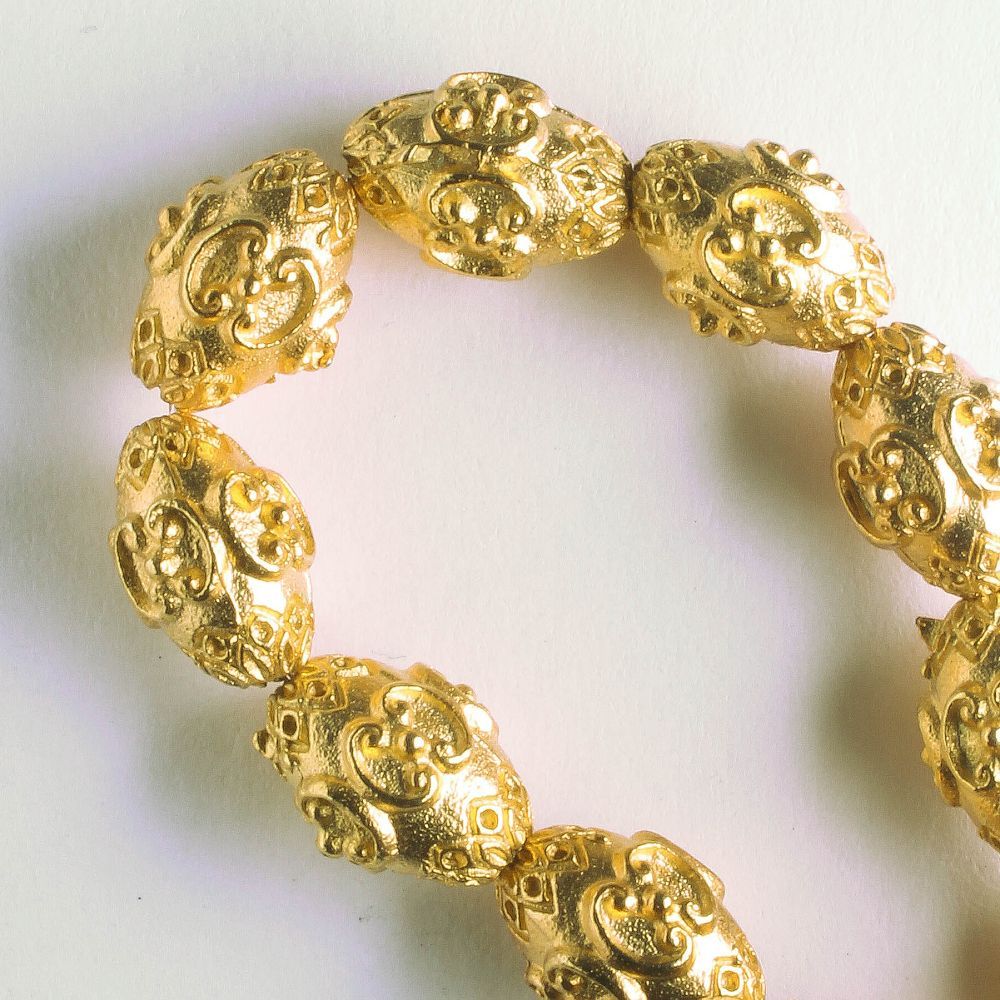 Pewter Beads, Gold Plated - 8" Strand