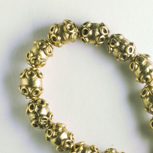 Pewter Beads, Gold Plated - 8" Strand