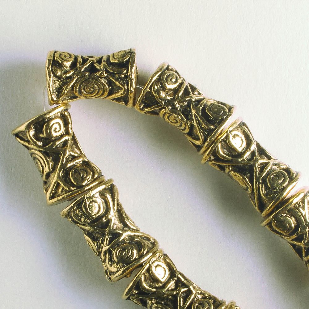 Pewter Beads, Gold Plated - 8" Strand