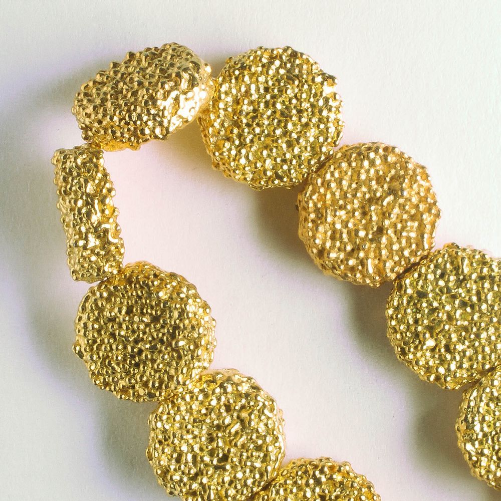 Pewter Beads, Gold Plated - 8" Strand