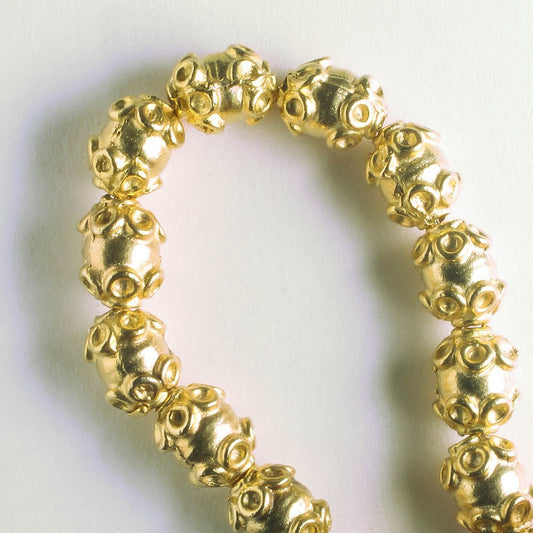 Pewter Beads, Gold Plated - 8" Strand