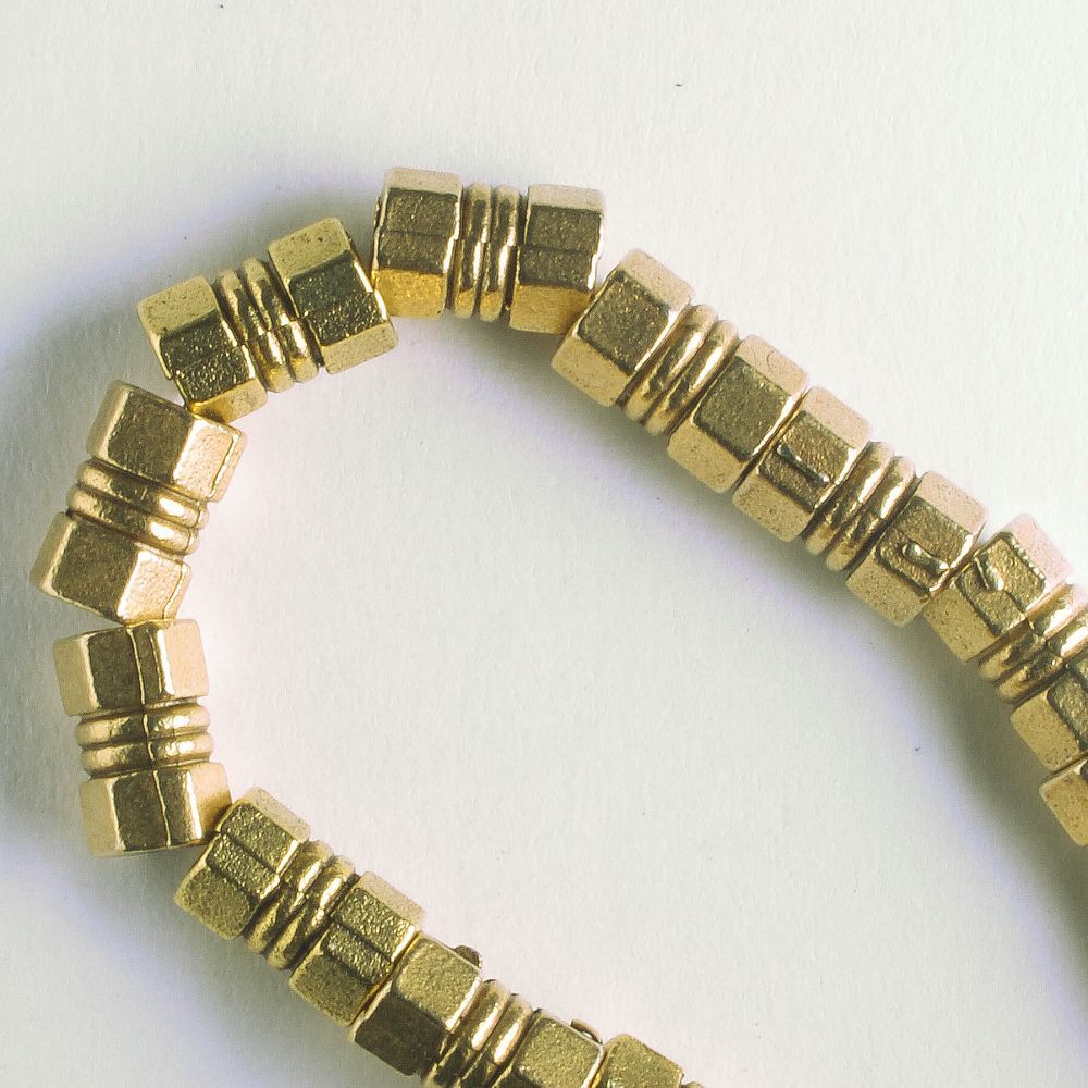 Pewter Beads, Gold Plated - 8" Strand