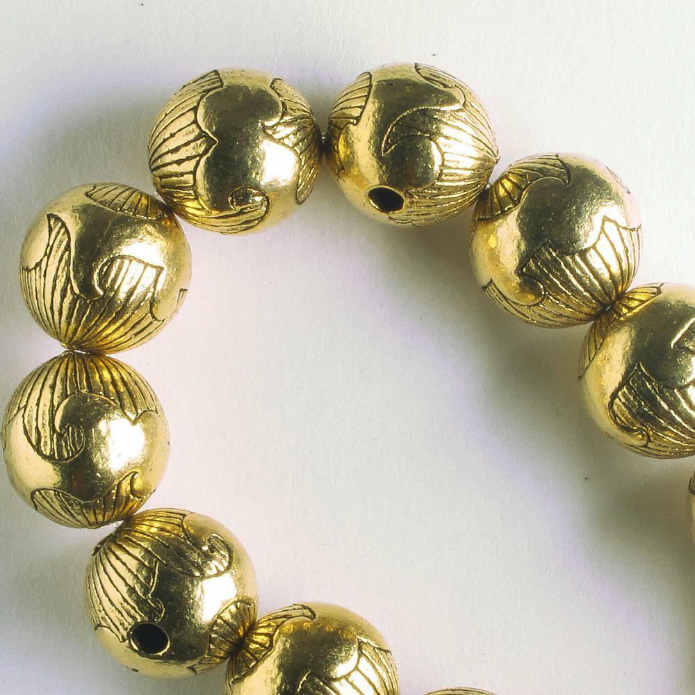 Pewter Beads, Gold Plated - 8" Strand