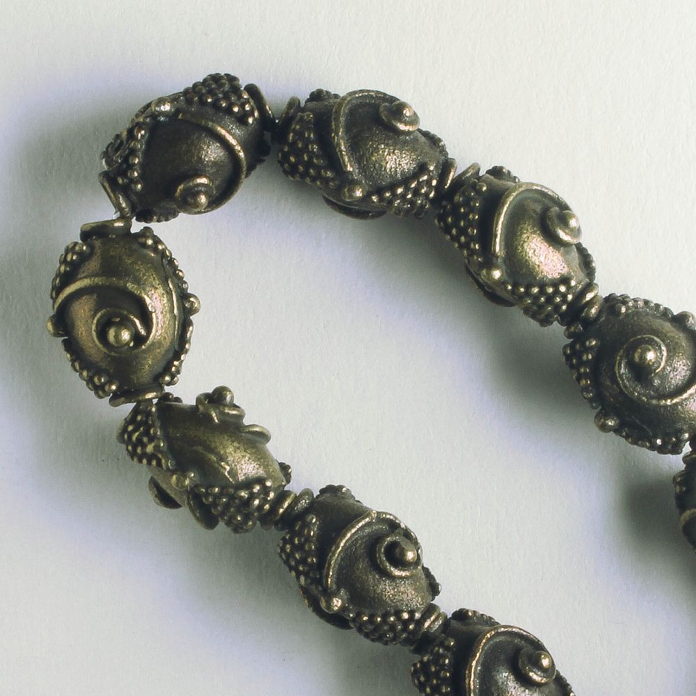 Pewter Beads, Brass Plated - 8" Strand