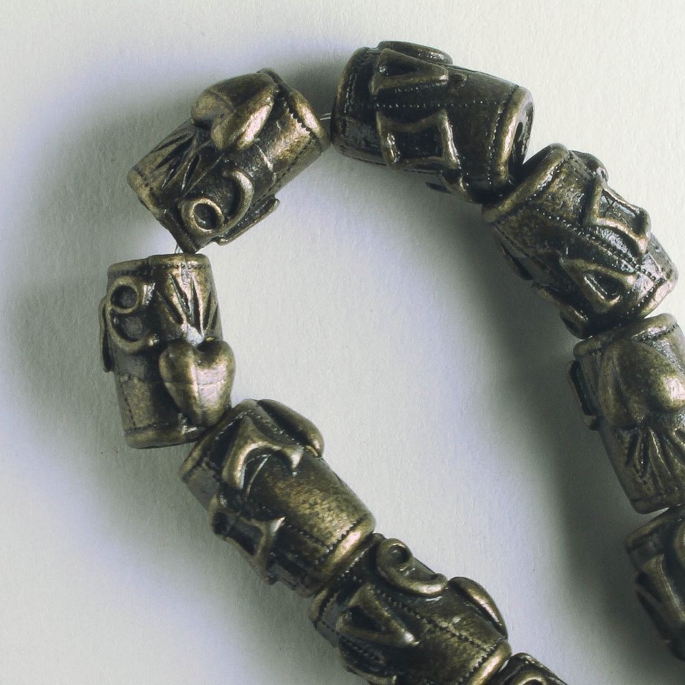 Pewter Beads, Brass Plated - 8" Strand