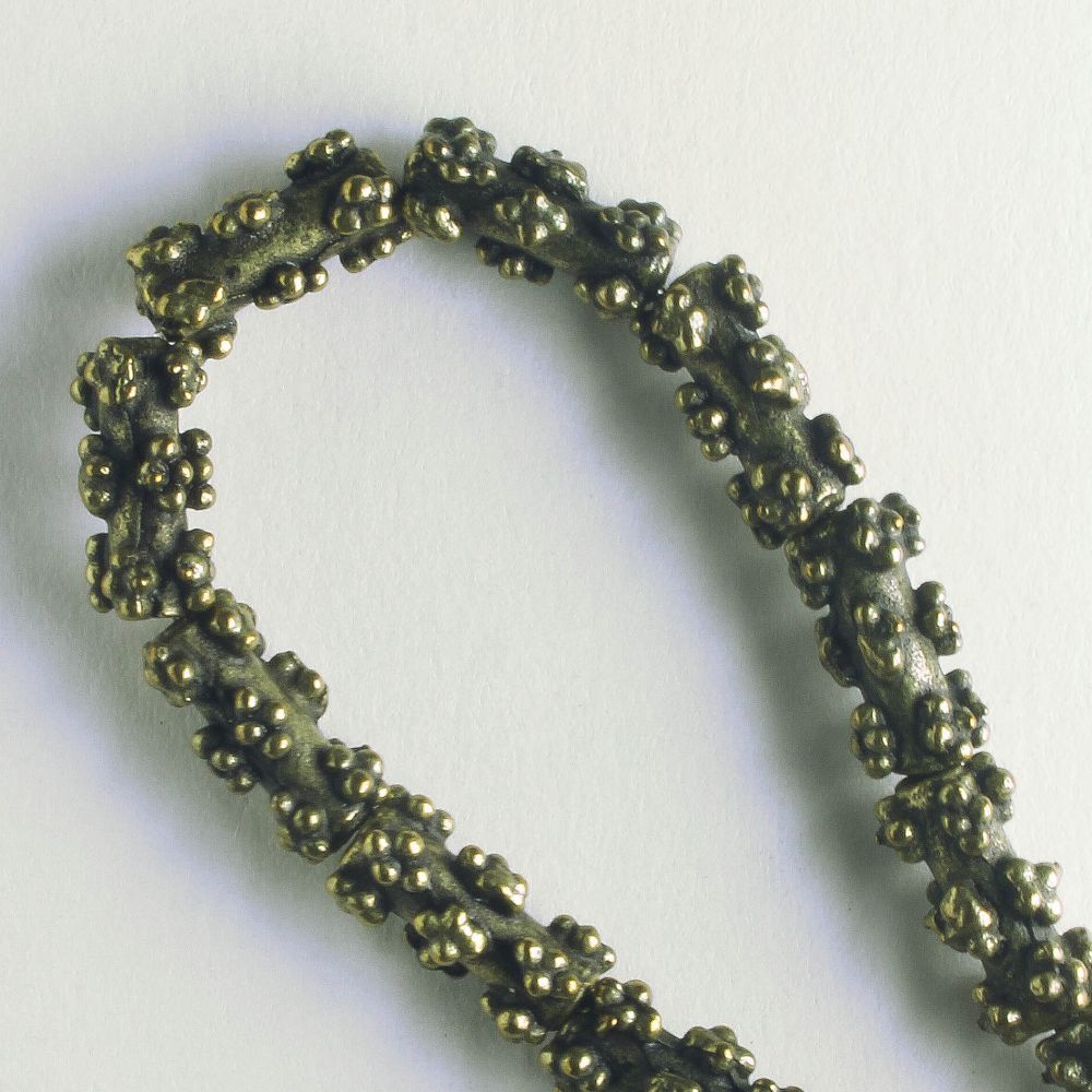 Pewter Beads, Brass Plated - 8" Strand