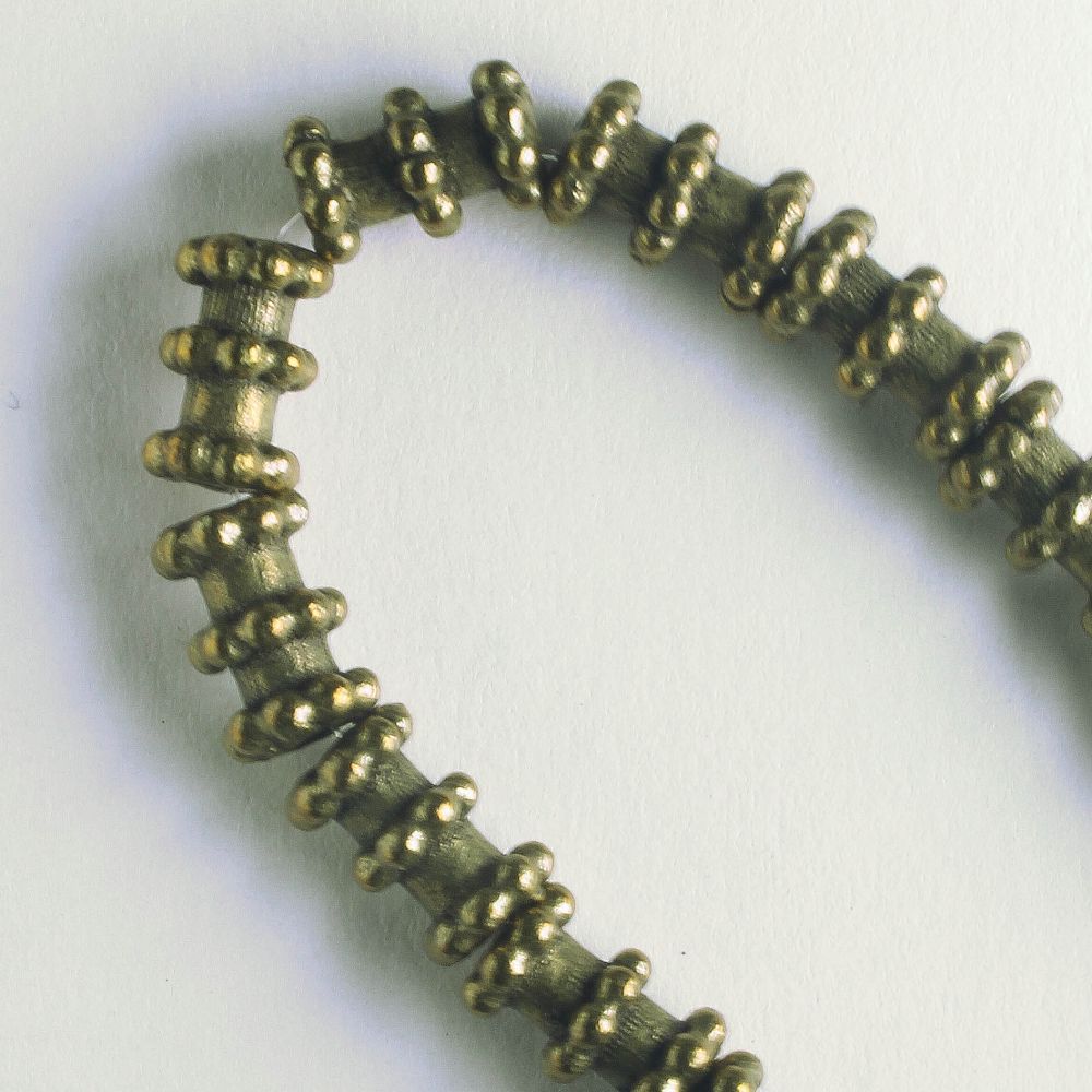 Pewter Beads, Brass Plated - 8" Strand