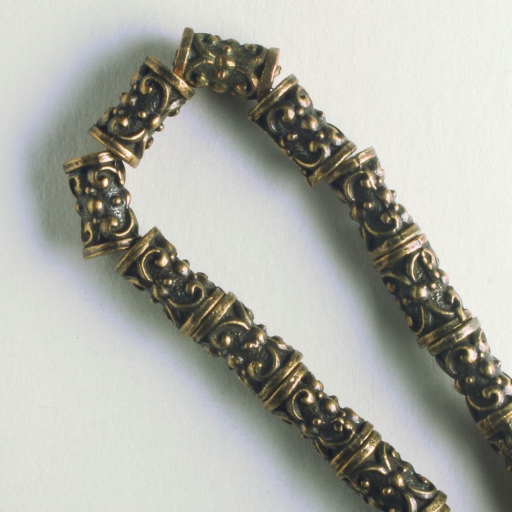 Pewter Beads, Brass Plated - 8" Strand