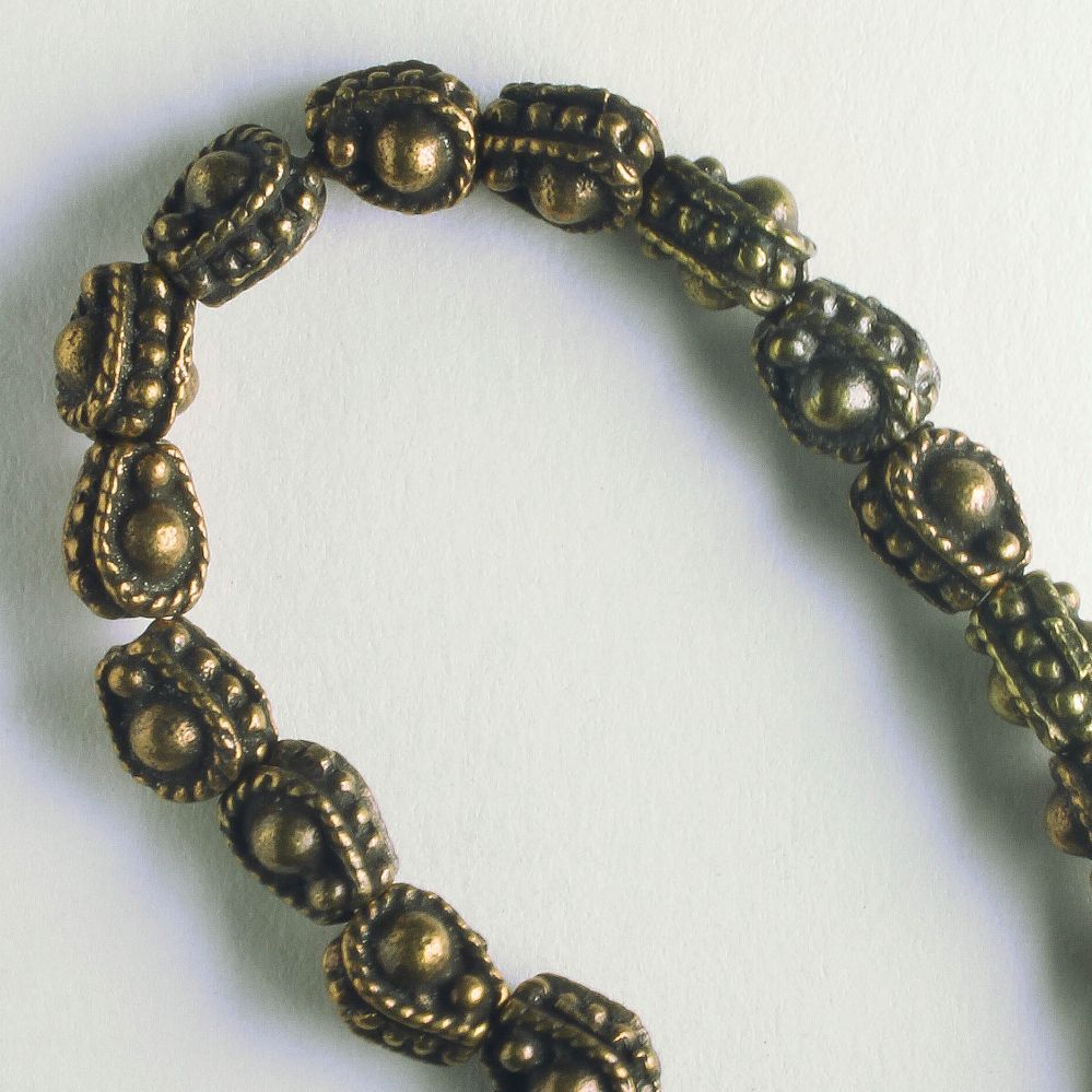 Pewter Beads, Brass Plated - 8" Strand