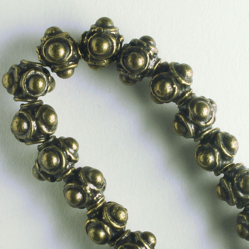 Pewter Beads, Brass Plated - 8" Strand